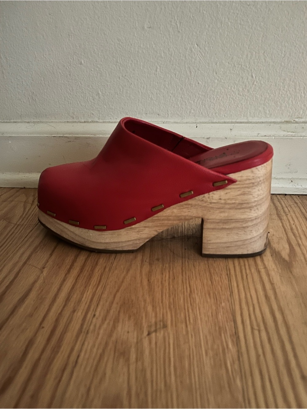 Charlotte Stone Red Leather Clogs - Picture 3 of 5